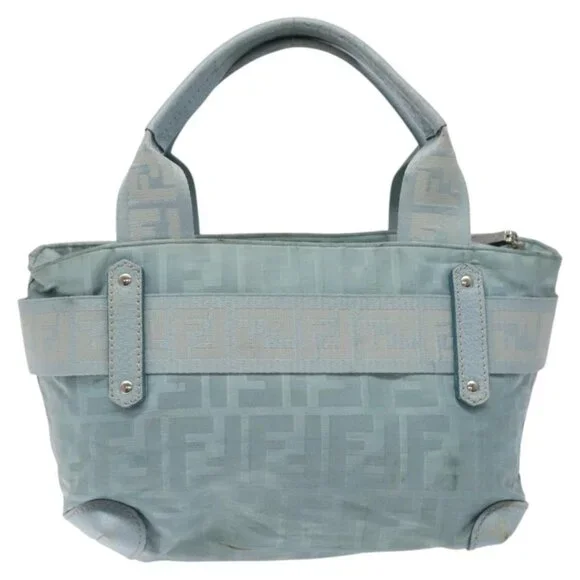 FENDI Zucca Canvas Hand Bag Blue Silver Auth MY411